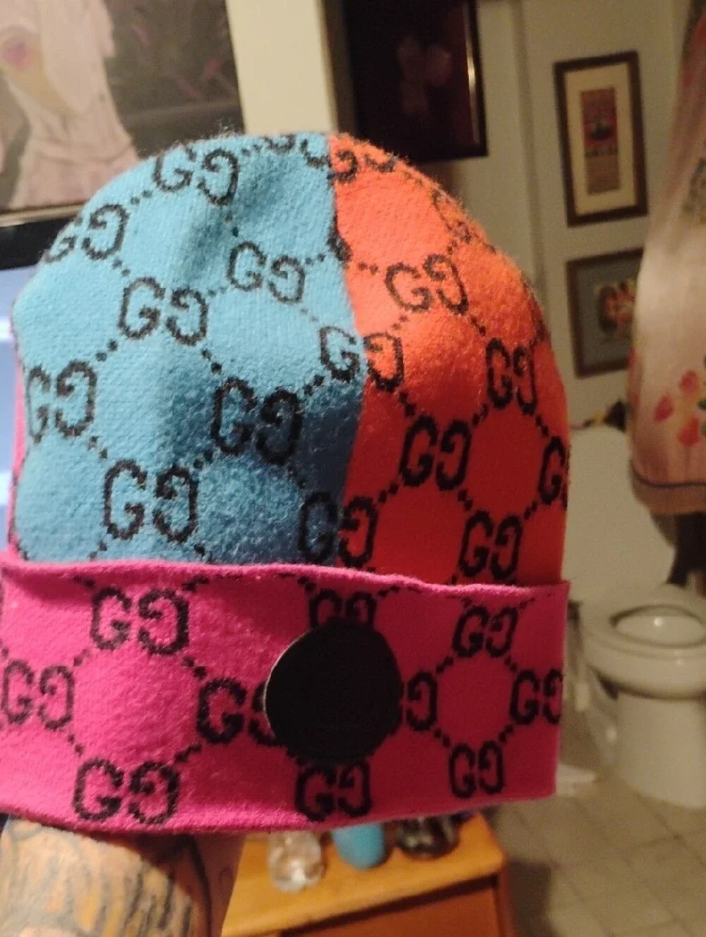 Gucci Kids Color-Block GG Beanie in Blue, Red & Pink